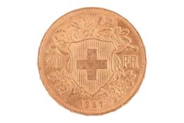A Swiss franc 1927, diameter 21 mm, 6.5 grams, encased in 