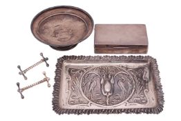 An Art Nouveau silver dressing table tray, Birmingham 1903 by William Aitken, rounded rectangular fo