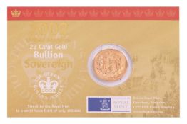 A 2002 Elizabeth II sovereign, in Royal Mint 'Bullion' packaging.21
