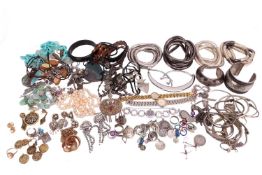 A quantity of silver and costume jewellery; to include a cultured pearl necklace, featuring pearls o