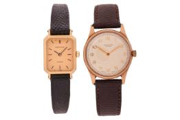 A pair of watches, including a 9ct gold wristwatch signed J.W. Benson, featuring a cream dial with A