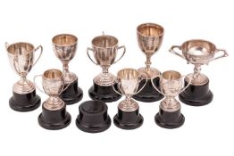 Of Golf Interest - seven silver Golf cups awarded from 1934 to 1940, together with a silver Snooker 