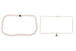 A single-row cultured pearl necklace, the pearls measuring approximately 8.0mm in diameter, complete