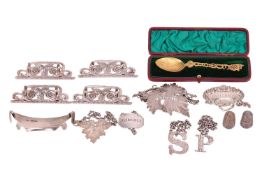 A group of silver items, including a silver gilt Edward VII coronation spoon by S Blanckensee & 