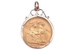 A sovereign pendant, consisting of a Queen Victoria 1892 full sovereign, jubilee head, Melbourne min