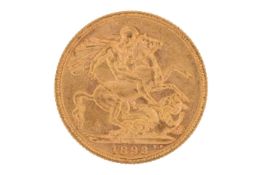 An 1893 Queen Victoria Melbourne mint full sovereign, veiled head to the left.