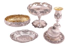A Group of Israeli silver items; including a kiddush goblet, tazza, twin-handled cup, etrog box and 