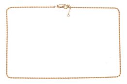 A rope-link chain, in yellow metal marked '18K', the necklace leading to a lobster clasp, with an ad