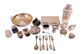 A collection of small items of silver; including a miniature (imported) Dutch Toy mangle tub and man