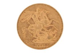 An 1882 Queen Victoria full sovereign, young head to the left.