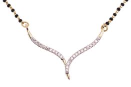 A diamond-set chevron necklace; the stylised pendant set with brilliant-cut diamonds, attached to a 