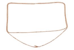 A fancy-link guard chain, featuring a chain of 86cm, terminating in an Albert hook in yellow metal, 