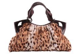 Cartier - a Marcello de Cartier leopard print fur tote bag, with brown mock lizard gusset and top ha