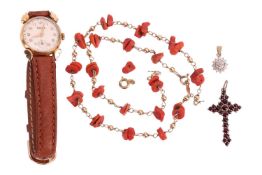 A group lot of jewellery, to include; a Herodia wristwatch, with a yellow metal case marked '18k', g