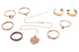 A group of paste and cubic zirconia set jewellery, to include; a 9ct gold heart shaped pendant on ch