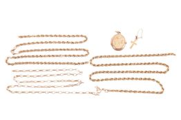 A mixed lot of jewellery items including two 9ct gold rope link necklaces, both broken in one place,