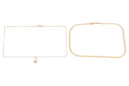 A flat snake-link necklace, in yellow metal marked '14K', measuring approximately 42.0cm including a