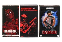 A Sideshow Collectibles Marvel 'Deadpool' 1:6 scale figure, together with a Threezero 'John Rambo' 1