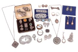 A group lot of antique paste-set jewellery, to include; various paste-set brooches, necklaces and mo