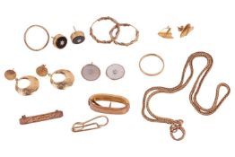 A mixed collection of Victorian and later jewellery, to include; an 18ct wedding band, size M, with 