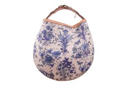 Gucci - a Flora hobo bag in blue and white canvas, with tanned leather trims and a horsebit motif ha