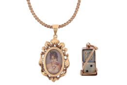 A portrait miniature pendant, depicting a bust portrait of a lady in white gown, gouache on ivorine,