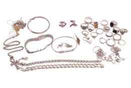 A mixed group of jewellery items, the majority marked '925', including two bangles, a curb link brac