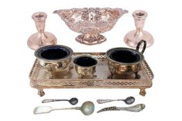 A Victorian silver bon bon dish, the pierced boat-shaped body with floral and fruit decoration in re