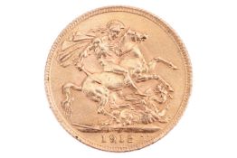 A 1912 full Sovereign, featuring King George V to the obverse and the George & Dragon to the rev