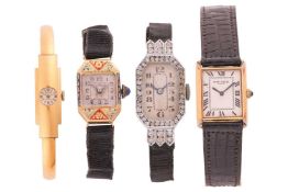 A group of four watches; the first an Astin gold-plated wristwatch, featuring a seventeen jewel manu