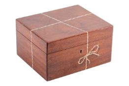 Dunhill - a mahogany cigar humidor, of rectangular form with a painted trompe l'oeil tied string des