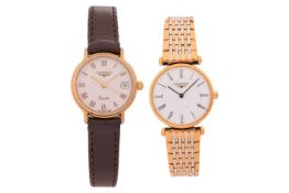 Longines – Two Gold-Plated Wrist Watches; The first a gold-plated wristwatch comprising a 22mm case 
