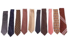 A collection of ten silk ties, including two examples by Hermes, two by Donna Karan, one by Yves Sai