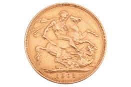 A 1903 Edward VII Melbourne mint full sovereign, obverse bare head to the right.