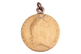 A George III spade Guinea pendant, 1791, obverse with the fifth laureate head of George III head fac