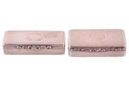 Two Victorian silver snuff boxes by Edward Smith; both of elongated rectangular form and covered wit