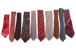 A collection of ten silk ties, including four examples by Hermes, one by Yves Saint Laurent, two by 