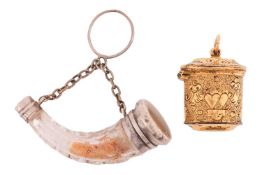 A Dutch gilt metal small marriage casket, of oval shape, chased with double-heart motifs, with a hin