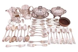A mixed collection of silver and silver plate, comprising a Mappin & Webb silver toast rack, a c