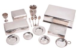 Four silver cigarette boxes, of rectangular form in various sizes, all with wooden interiors, togeth