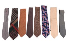 A collection of eight silk ties, including two examples by Hermes, one by Yves Saint Laurent, as wel