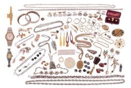 A mixed group of costume and other jewellery; to include cameo earrings and pendants, hardstone broo