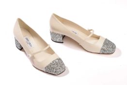 Jimmy Choo - a pair of Elisa 45 in cream leather with silver glitter. (size 39.5)RRP£675 Condition: 