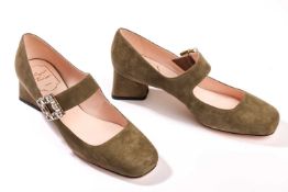 Roger Vivier - a pair of Tres Vivier Strass babies 45 pumps in olive suede. (size 40) RRP£1130 Condi