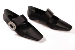 Roger Vivier - a pair of Belle Vivier Strass babies 25 flats in black satin. (size 40) RRP£990 Condi