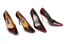 Stuart Weitzman - a pair of moc croc stilettos (size 8M); and a pair of Stuart Weitzman for Russell 