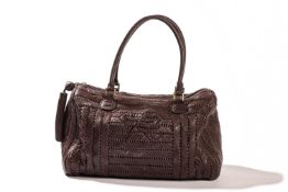 Anya Hindmarch - a Sydney holdall in woven brown leather. Condition: A-; ink stain in suede lining, 