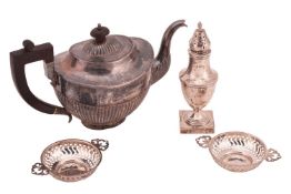 An Edwardian silver sugar sifter, of typical form on a square base, Chester 1907 by Barker Brothers,