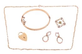 A small collection of jewellery; to include an Edwardian suffragettes brooch set with seed pearl, pe