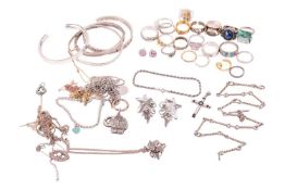 A small group of silver and bi-colour metal jewellery items, the majority marked '925', comprising a